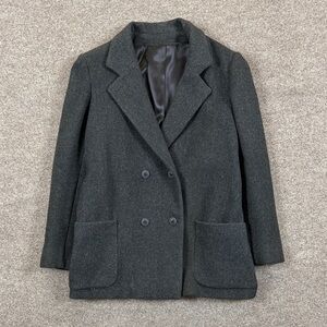 Vintage Grey Wool Double Breasted Short Pea Coat Women’s 14 Preppy Jacket USA